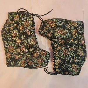 Floral Stitched Bootie Wedge